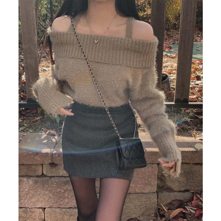 ベージュ | 【Jasmine】オフショルダーニットプルオーバー | aimoha 