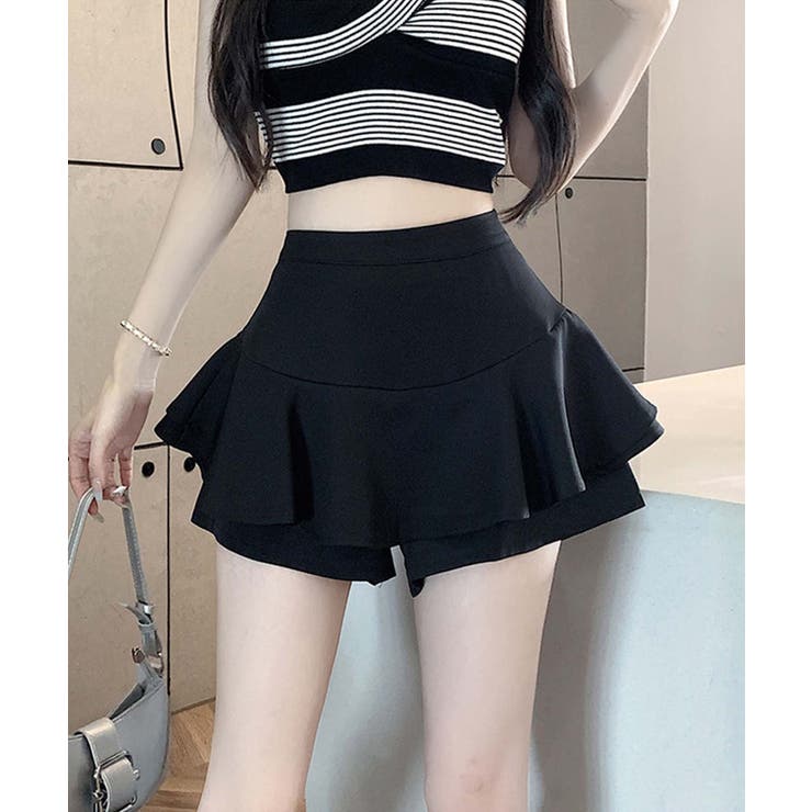 ブラック | ウエスト切り替えフレアミニスカート Jasmine Grandiflorum | aimoha 