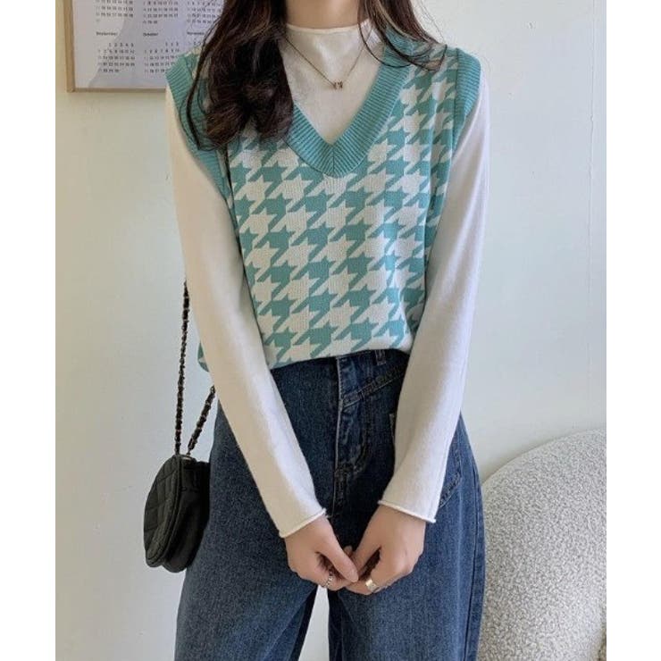 【Jasmine】千鳥柄ニットベスト Jasmine Grandiflorum | aimoha  | 詳細画像9 