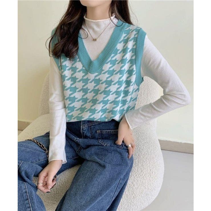 【Jasmine】千鳥柄ニットベスト Jasmine Grandiflorum | aimoha  | 詳細画像11 