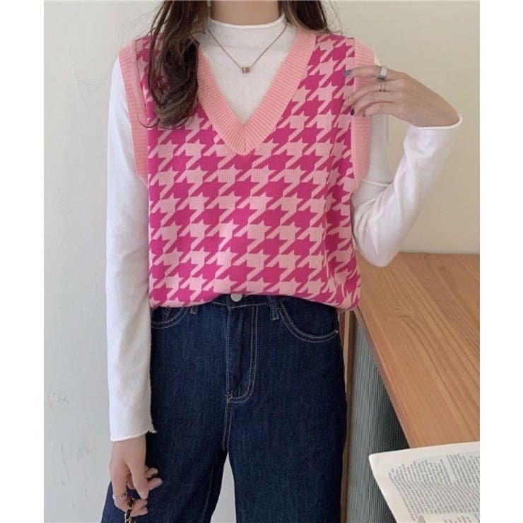 【Jasmine】千鳥柄ニットベスト Jasmine Grandiflorum | aimoha  | 詳細画像13 