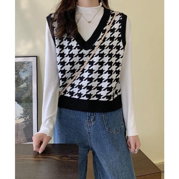 【Jasmine】千鳥柄ニットベスト Jasmine Grandiflorum | aimoha  | 詳細画像4 