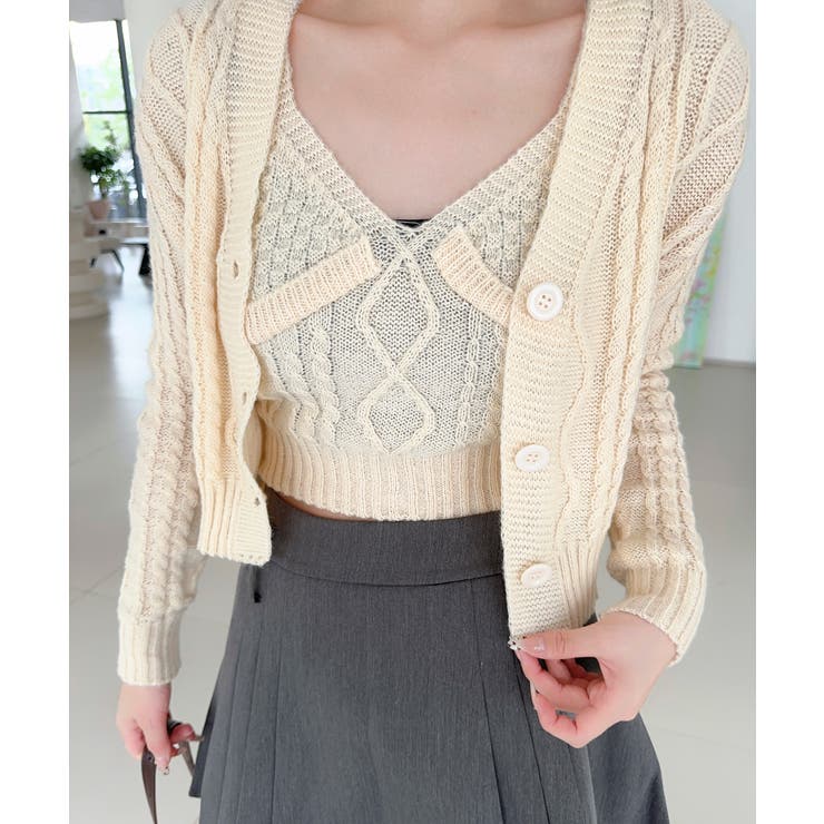 【Jasmine】ケーブル編みニットカーディガン+キャミソール Jasmine … | aimoha  | 詳細画像8 