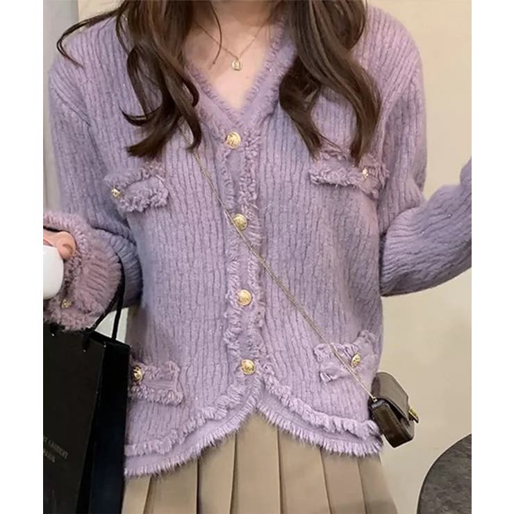 【Jasmine】ツイード風フリンジニットカーディガン Jasmine Gran… | aimoha  | 詳細画像2 