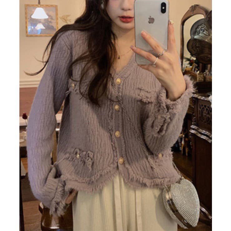 【Jasmine】ツイード風フリンジニットカーディガン Jasmine Gran… | aimoha  | 詳細画像6 