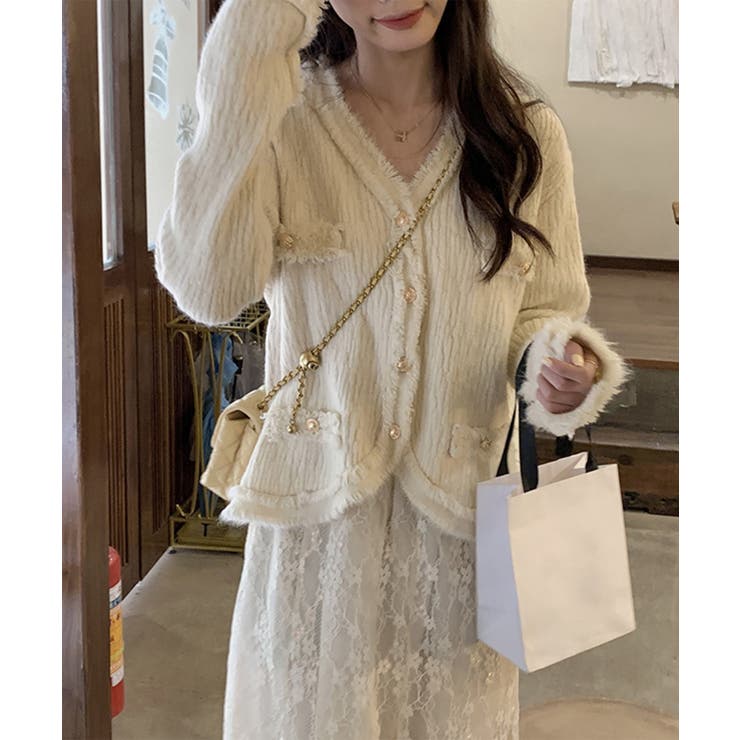 【Jasmine】ツイード風フリンジニットカーディガン Jasmine Gran… | aimoha  | 詳細画像7 