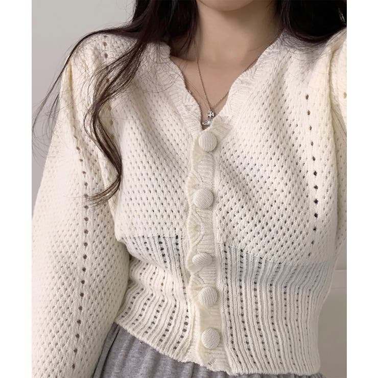 ホワイト | ミニ丈パフカーディガン Jasmine Grandiflorum | aimoha 