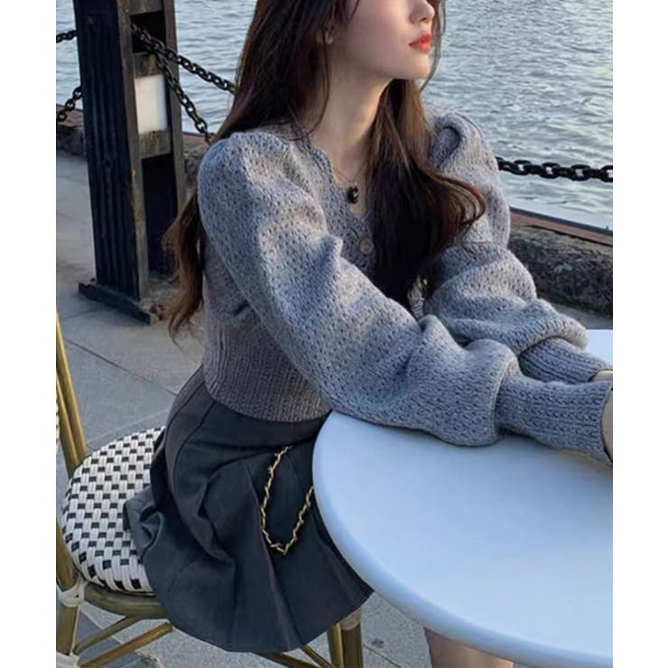 グレー | ミニ丈パフカーディガン Jasmine Grandiflorum | aimoha 