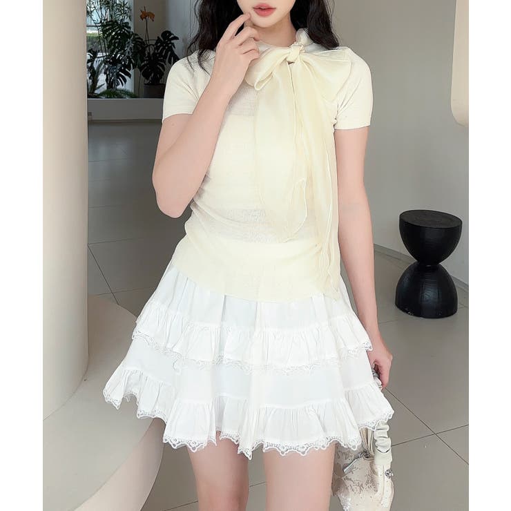 【Jasmine】リボンシアーニットトップス | aimoha  | 詳細画像2 