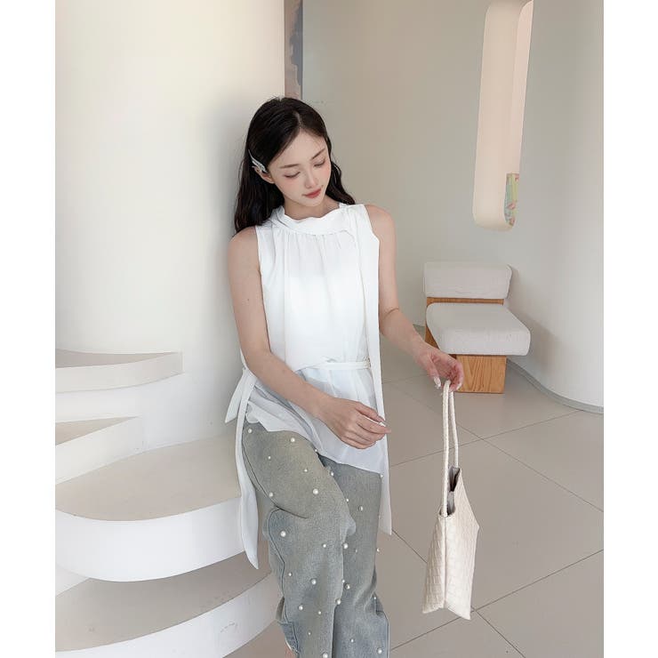  【Jasmine】ノースリーブシフォンリボンタイブラウス | aimoha  | 詳細画像8 