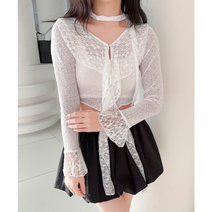 ホワイト | 【Jasmine】レースダブルラッフルフリルブラウス | aimoha 