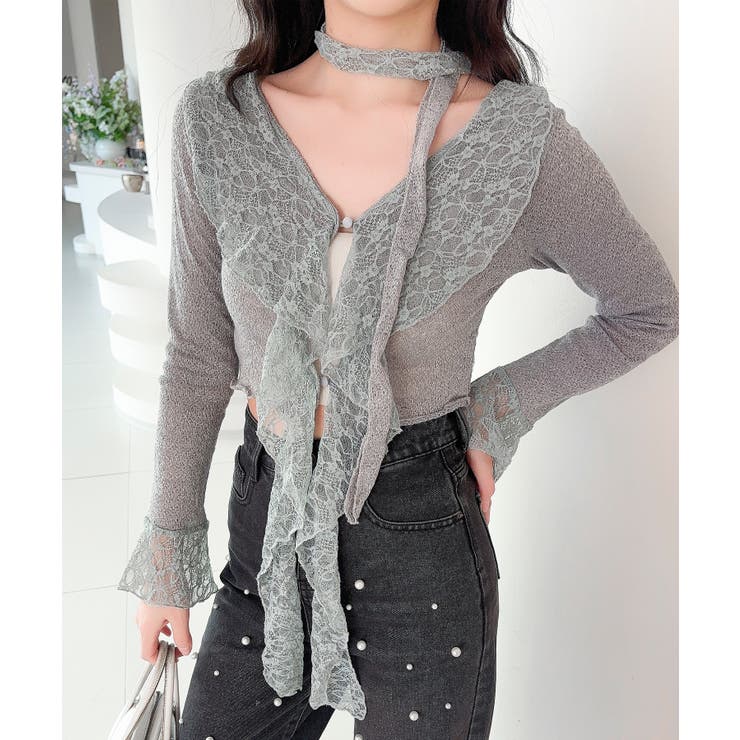 グレー | 【Jasmine】レースダブルラッフルフリルブラウス | aimoha 