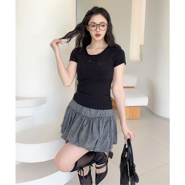  【Jasmine】カップ付き！レーススリムフィットTシャツ | aimoha  | 詳細画像12 