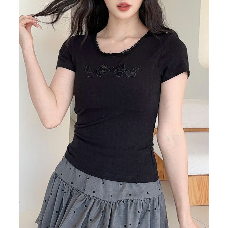  【Jasmine】カップ付き！レーススリムフィットTシャツ | aimoha  | 詳細画像8 
