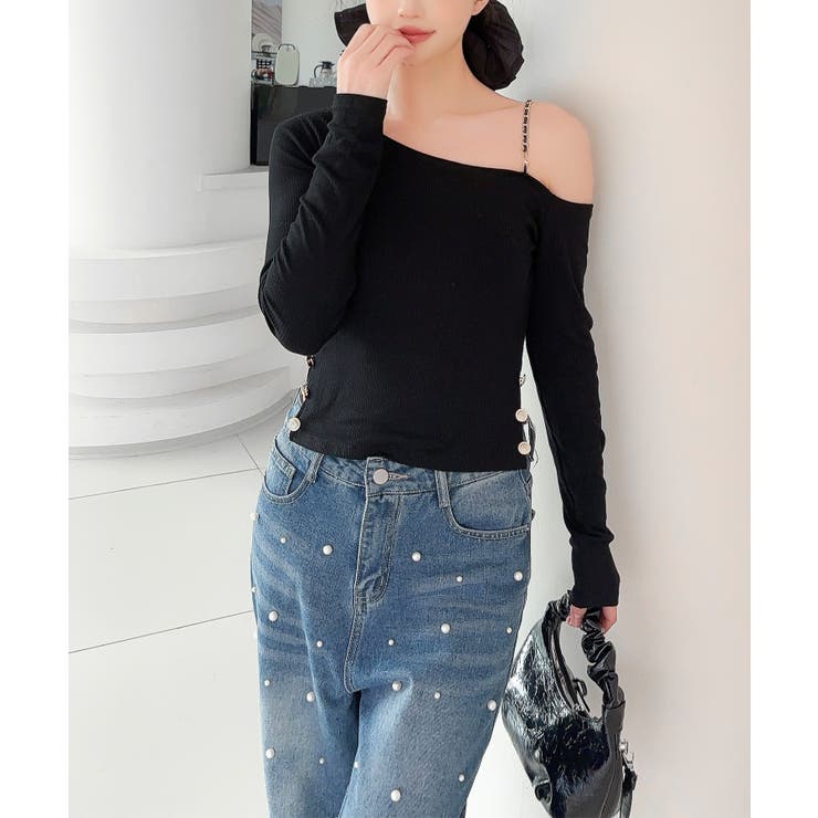 【Jasmine】アシメチェーンワンショルトップス | aimoha  | 詳細画像3 