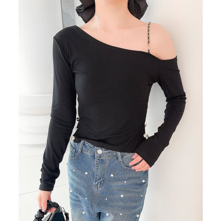 【Jasmine】アシメチェーンワンショルトップス | aimoha  | 詳細画像5 