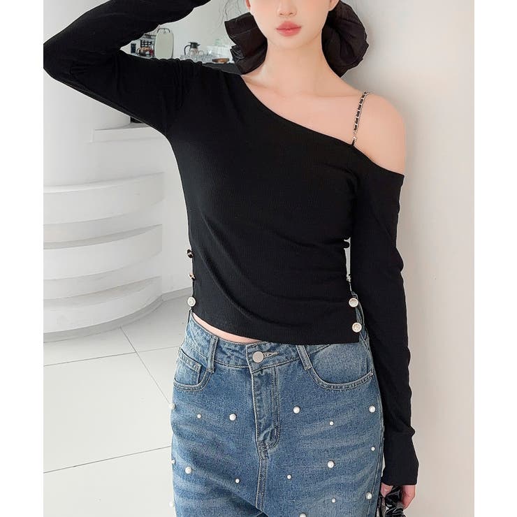 【Jasmine】アシメチェーンワンショルトップス | aimoha  | 詳細画像2 