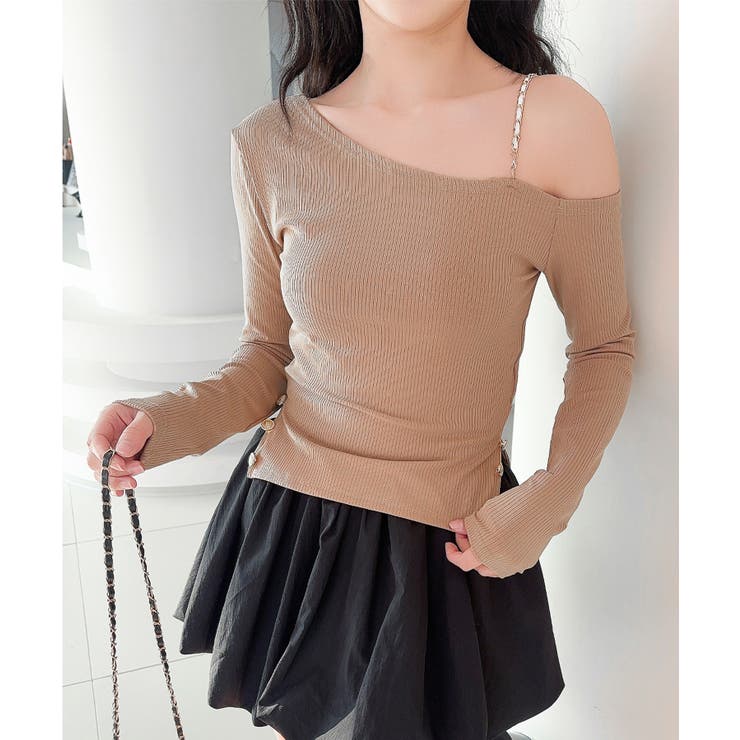 【Jasmine】アシメチェーンワンショルトップス | aimoha  | 詳細画像7 