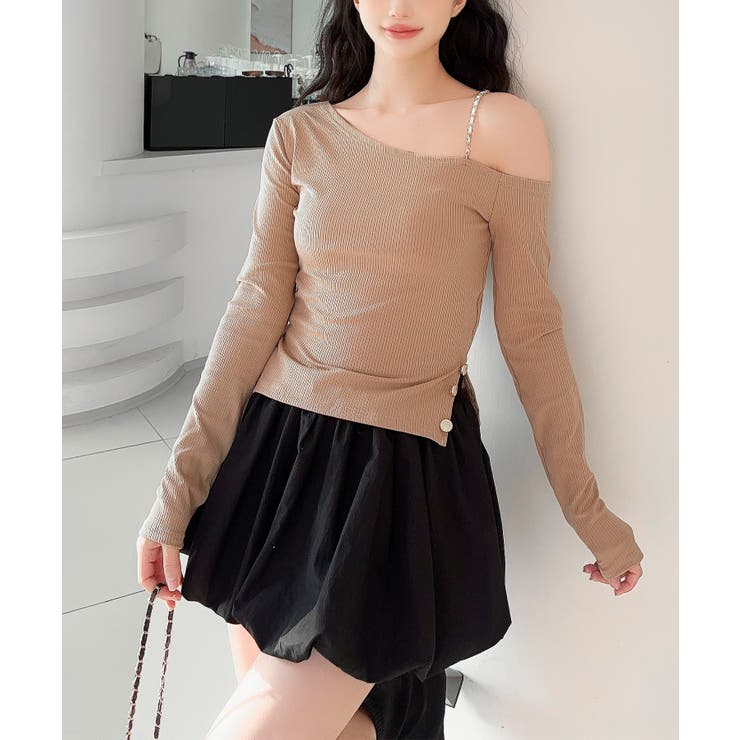 【Jasmine】アシメチェーンワンショルトップス | aimoha  | 詳細画像8 