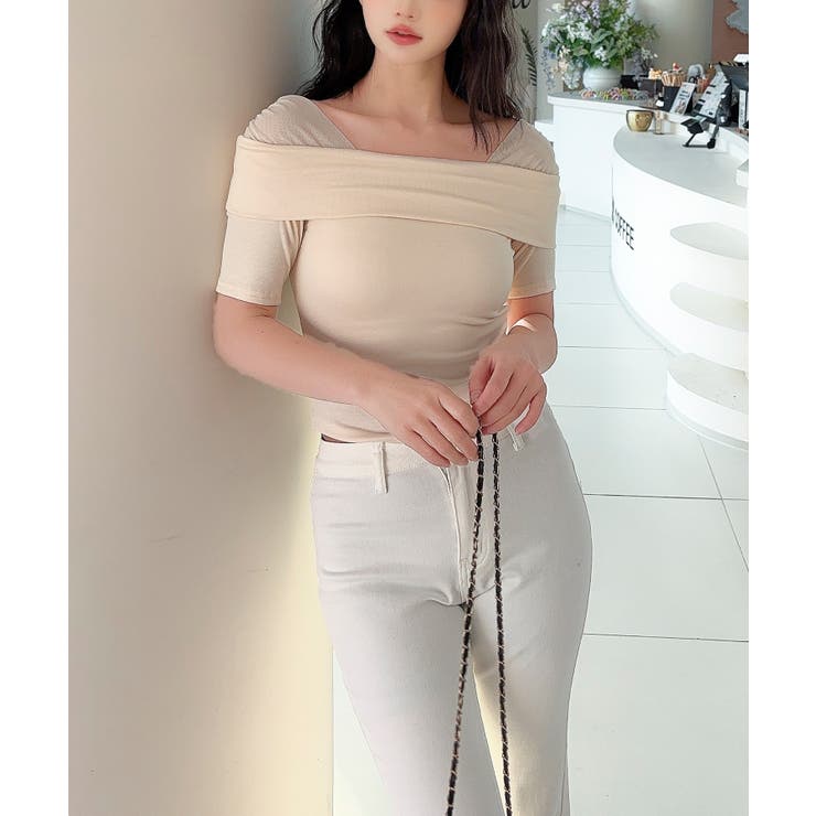 【Jasmine】メッシュ切り替えオフショルTシャツ | aimoha  | 詳細画像5 