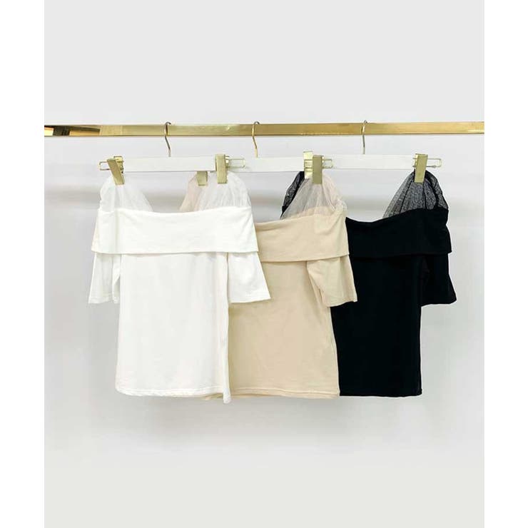 【Jasmine】メッシュ切り替えオフショルTシャツ | aimoha  | 詳細画像15 