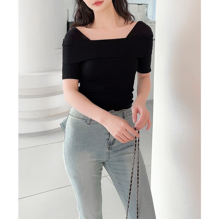 【Jasmine】メッシュ切り替えオフショルTシャツ | aimoha  | 詳細画像12 