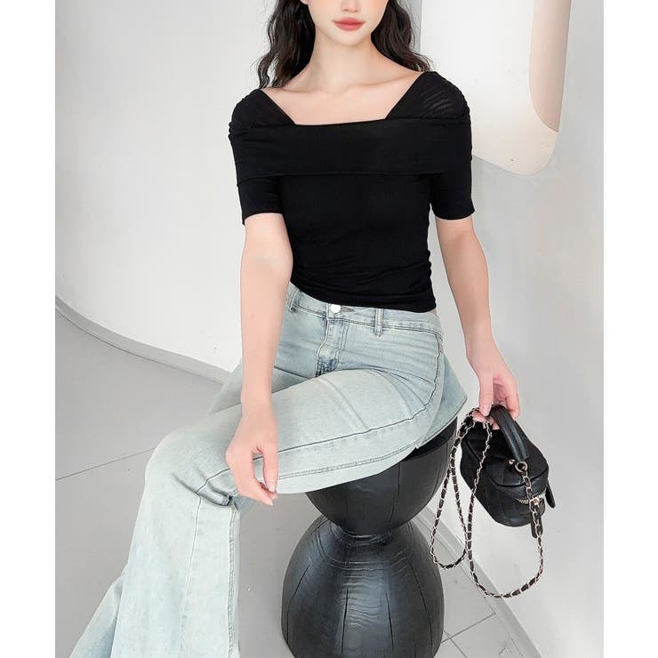 【Jasmine】メッシュ切り替えオフショルTシャツ | aimoha  | 詳細画像14 
