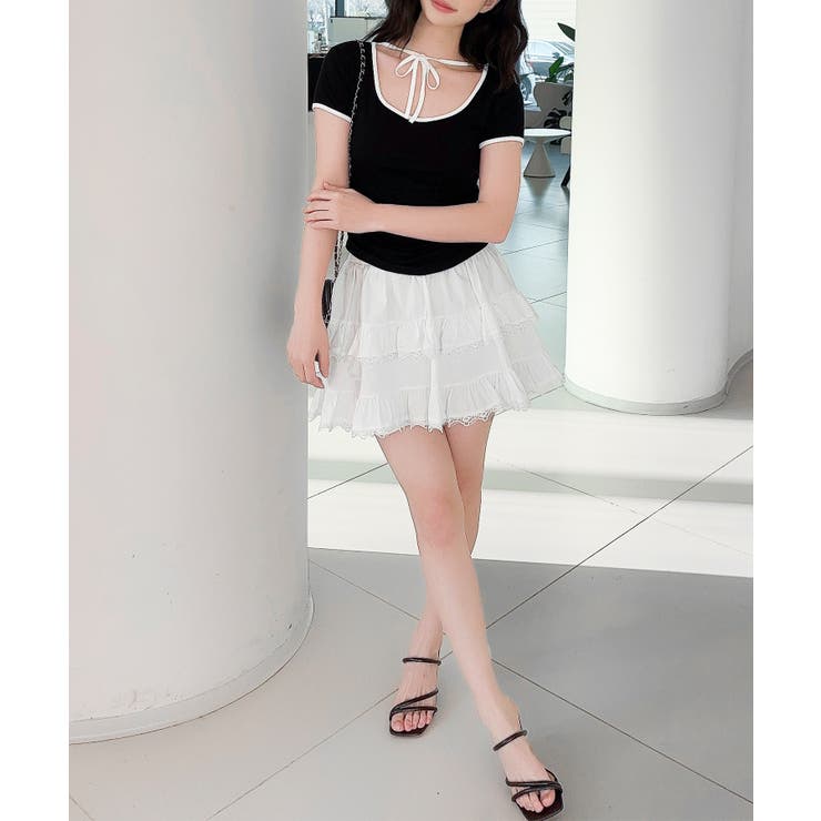 【Jasmine】クロップドリボンリンガーTシャツ | aimoha  | 詳細画像8 