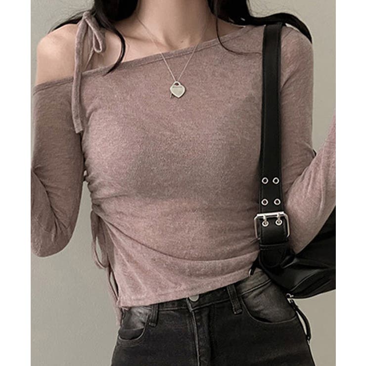 【Jasmine】肩見せシャーリングリボンショートトップス Jasmine Gr… | aimoha  | 詳細画像10 