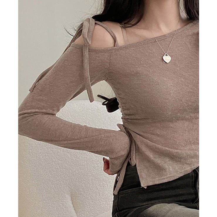 【Jasmine】肩見せシャーリングリボンショートトップス Jasmine Gr… | aimoha  | 詳細画像12 