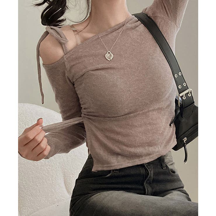 【Jasmine】肩見せシャーリングリボンショートトップス Jasmine Gr… | aimoha  | 詳細画像13 