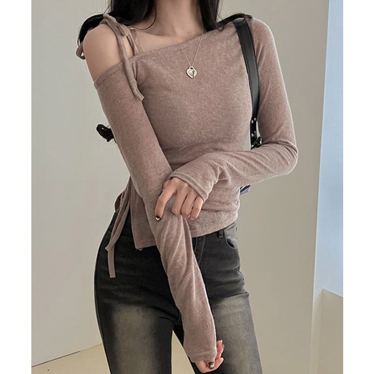 【Jasmine】肩見せシャーリングリボンショートトップス Jasmine Gr… | aimoha  | 詳細画像14 