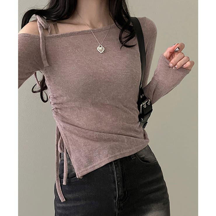 【Jasmine】肩見せシャーリングリボンショートトップス Jasmine Gr… | aimoha  | 詳細画像16 