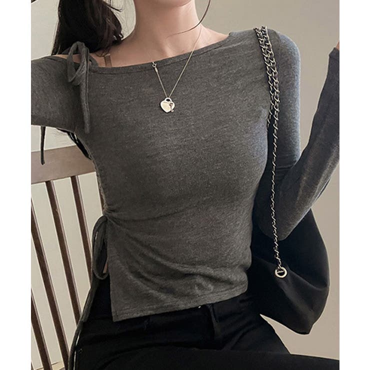 【Jasmine】肩見せシャーリングリボンショートトップス Jasmine Gr… | aimoha  | 詳細画像17 