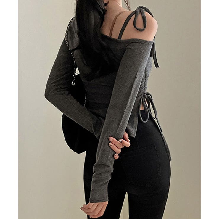 【Jasmine】肩見せシャーリングリボンショートトップス Jasmine Gr… | aimoha  | 詳細画像18 