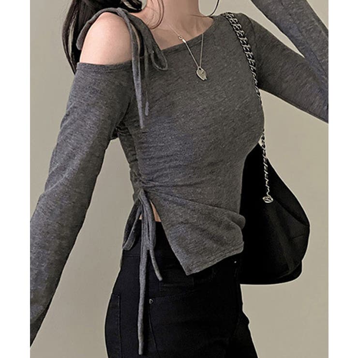 【Jasmine】肩見せシャーリングリボンショートトップス Jasmine Gr… | aimoha  | 詳細画像20 