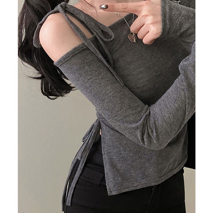 【Jasmine】肩見せシャーリングリボンショートトップス Jasmine Gr… | aimoha  | 詳細画像21 