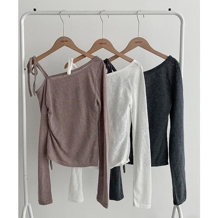 【Jasmine】肩見せシャーリングリボンショートトップス Jasmine Gr… | aimoha  | 詳細画像2 