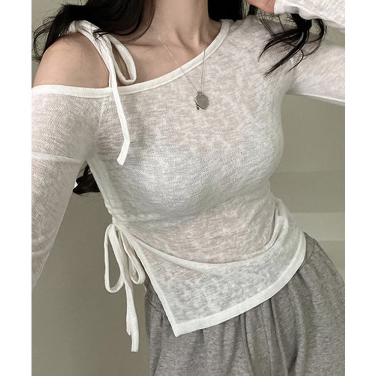 【Jasmine】肩見せシャーリングリボンショートトップス Jasmine Gr… | aimoha  | 詳細画像6 