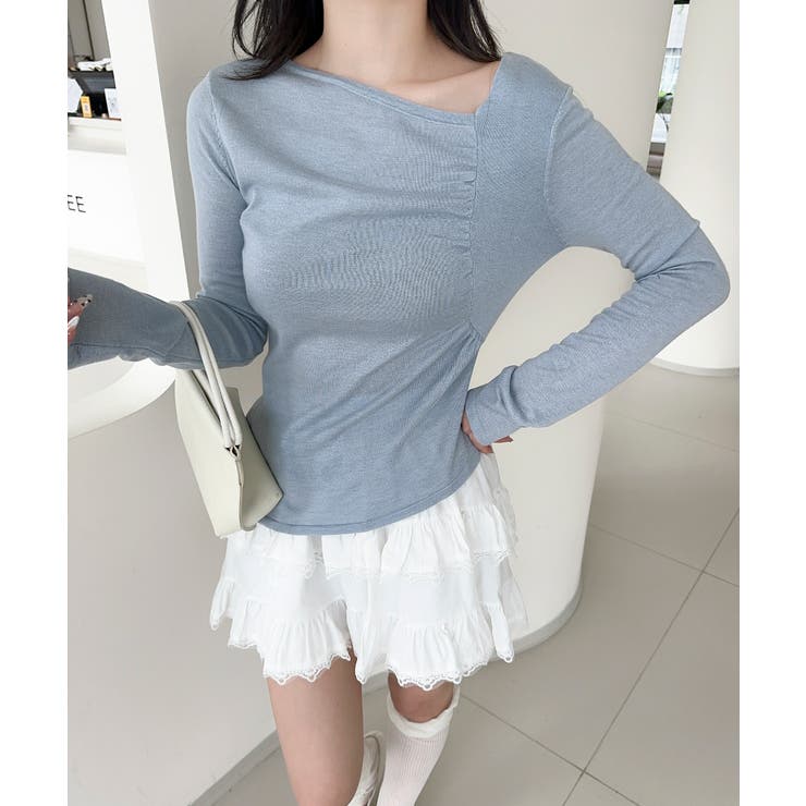 ブルー | アシンメトリーニットプルオーバー Jasmine Grandiflorum | aimoha 