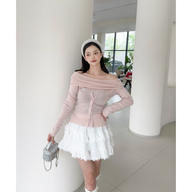 ピンク | 2WAYフロントボタンデザインニットプルオーバー | aimoha 