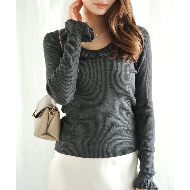 ダークグレー | 【Jasmine】フリルニットトップス Jasmine Grandiflorum… | aimoha 