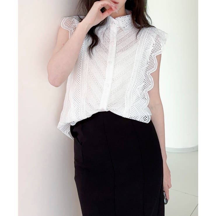 【Jasmine】ケミカルレースフリルシャツブラウス | aimoha  | 詳細画像1 