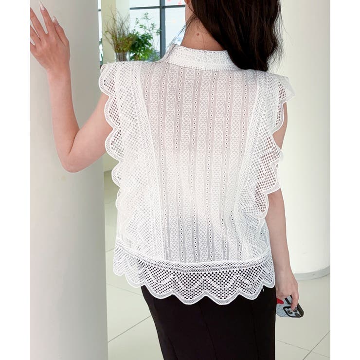 【Jasmine】ケミカルレースフリルシャツブラウス | aimoha  | 詳細画像2 