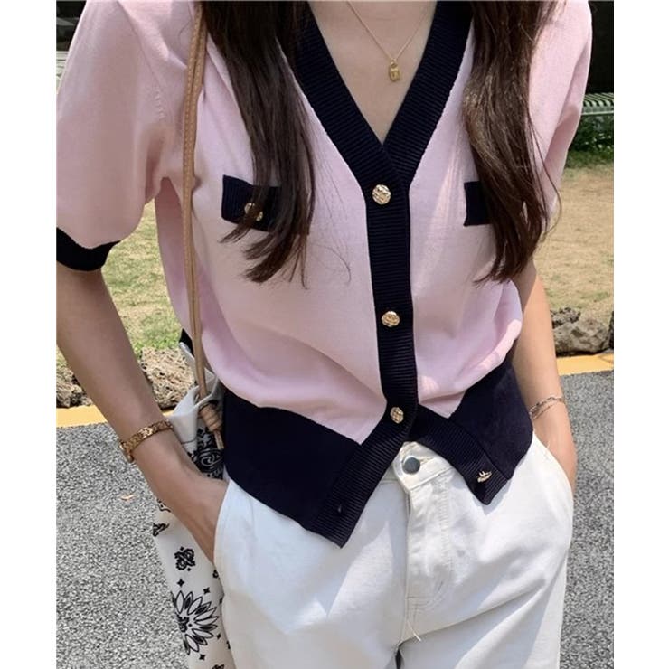 ハーフスリーブバイカラーカーディガン Jasmine Grandiflorum | aimoha  | 詳細画像8 