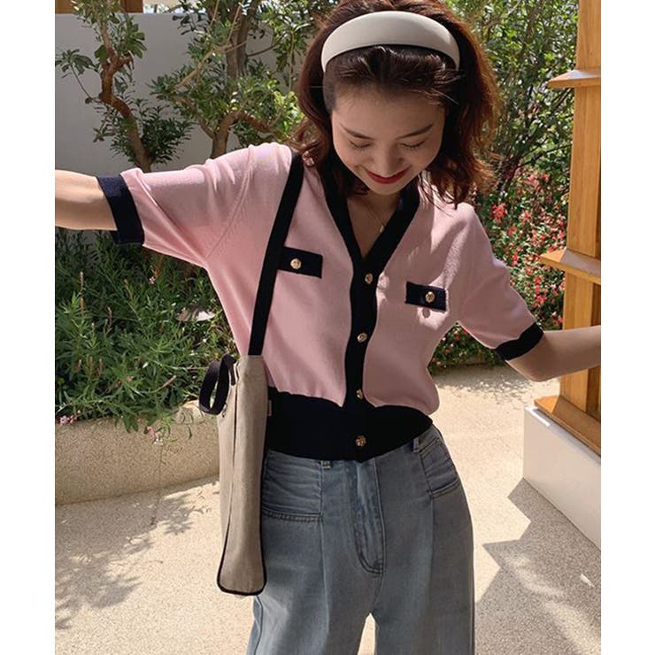 ハーフスリーブバイカラーカーディガン Jasmine Grandiflorum | aimoha  | 詳細画像9 