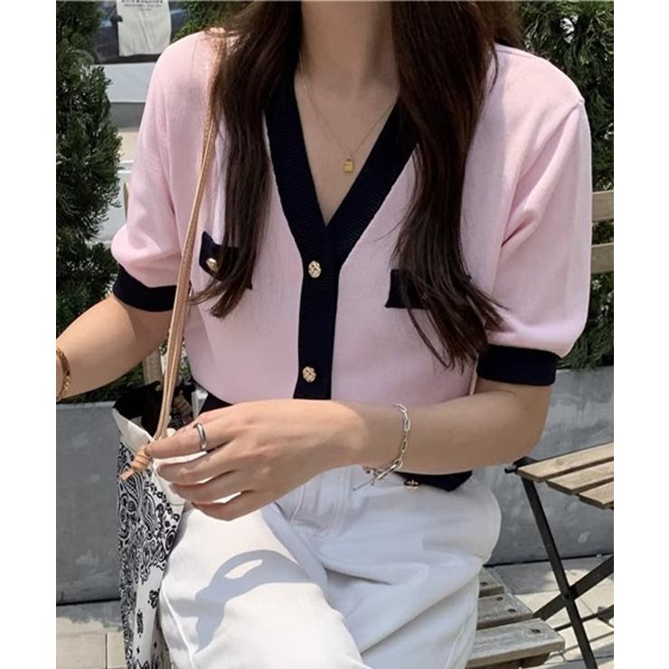 ハーフスリーブバイカラーカーディガン Jasmine Grandiflorum | aimoha  | 詳細画像10 