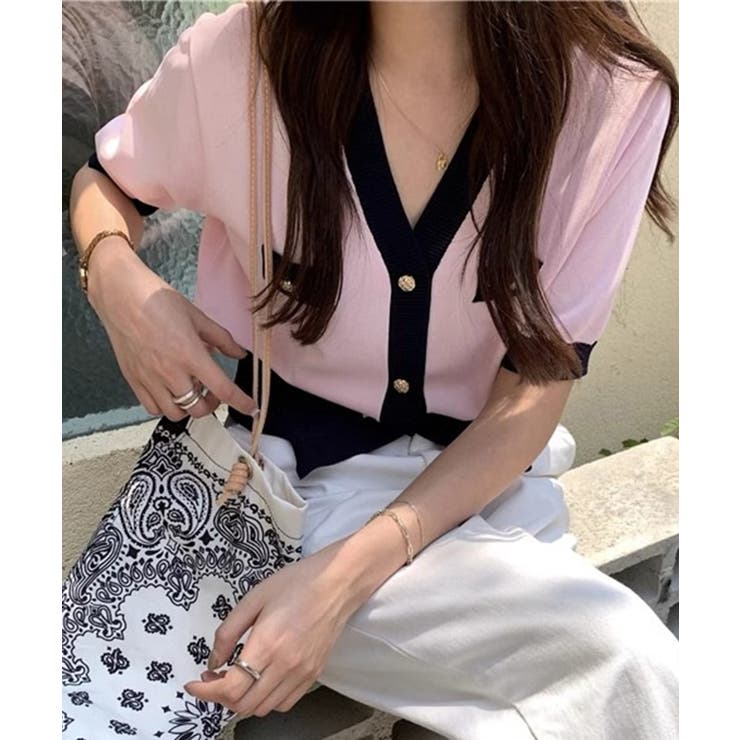 ハーフスリーブバイカラーカーディガン Jasmine Grandiflorum | aimoha  | 詳細画像11 