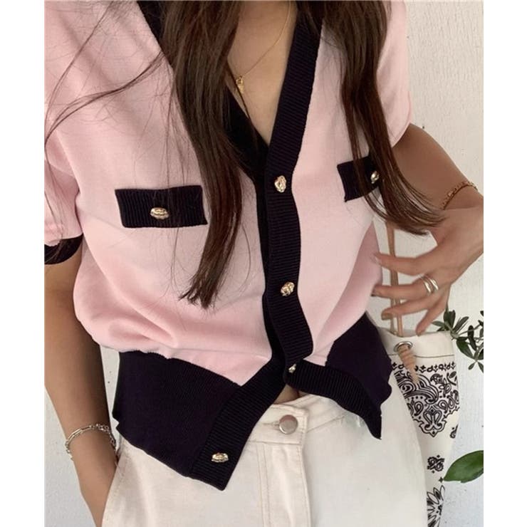 ハーフスリーブバイカラーカーディガン Jasmine Grandiflorum | aimoha  | 詳細画像12 