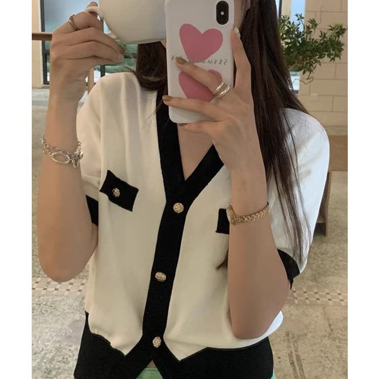 ハーフスリーブバイカラーカーディガン Jasmine Grandiflorum | aimoha  | 詳細画像13 